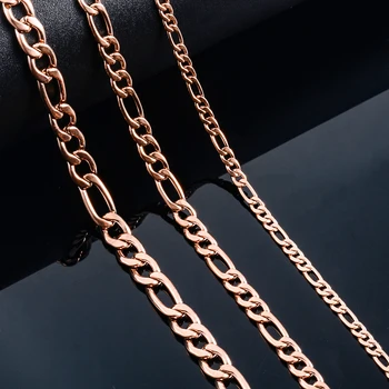 Widt 3mm/4.5m/6mm Stainless Steel Classic Figaro Link Chain Long Necklace Rose Gold Color For Men Women Jewelry 1