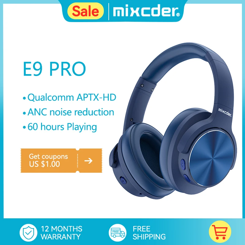 Mixcder-Bluetoothワイヤレスヘッドセットe9pro,イヤホン,USB,急速充電,アクティブノイズキャンセル AliExpress