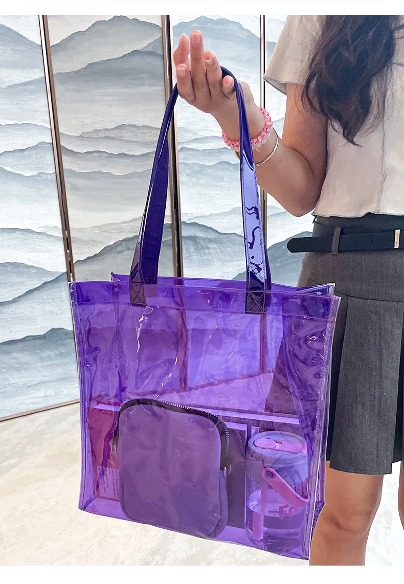 Neue große, durchsichtige Tragetasche, wasserdicht, sanddicht, für Strand, Reisen, Schwimmbad, Umhängetasche, Unisex-Handtasche, Stadiongenehmigung – Detail 9