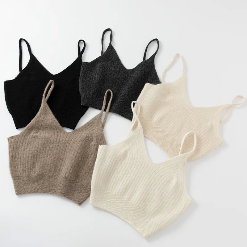 NEW All Season Sleeveless Tank Tops Women Pure Cashmere Vest Female Sexy short Solid Soft and Skin Friendly V-neck Camisole
