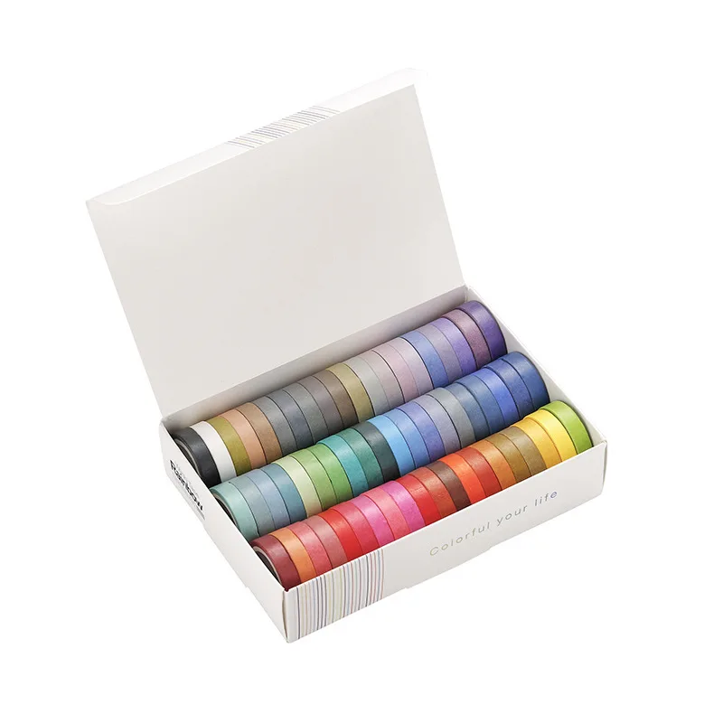 Decoration tape non-repetitive basic solid color rainbow tape for notebook diary DIY decoration office layout and paper sticker box set 60pcs
