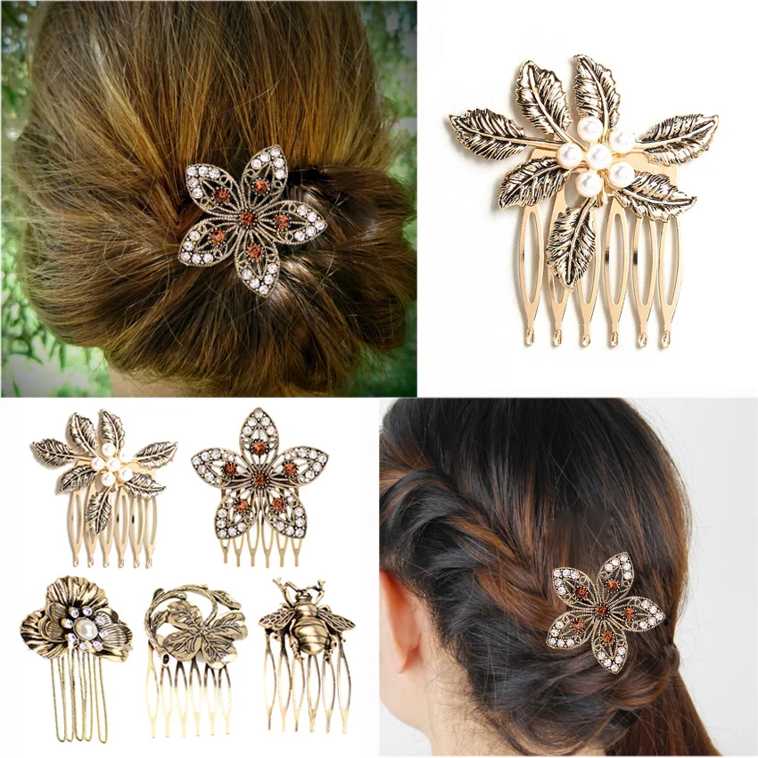 Horquillas De Flores Para El Pelo - Set De 4 Piezas Bohemio Con Diamantes, Ideal Para Bodas Y Eventos Especiales