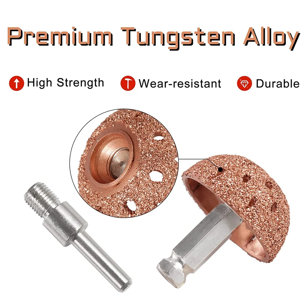 42mm Tire Buffer Wheel Bowl Type Grinding Head Tungsten Steel Tire Repair Tool with 2 Pcs Linking Rod Adapter