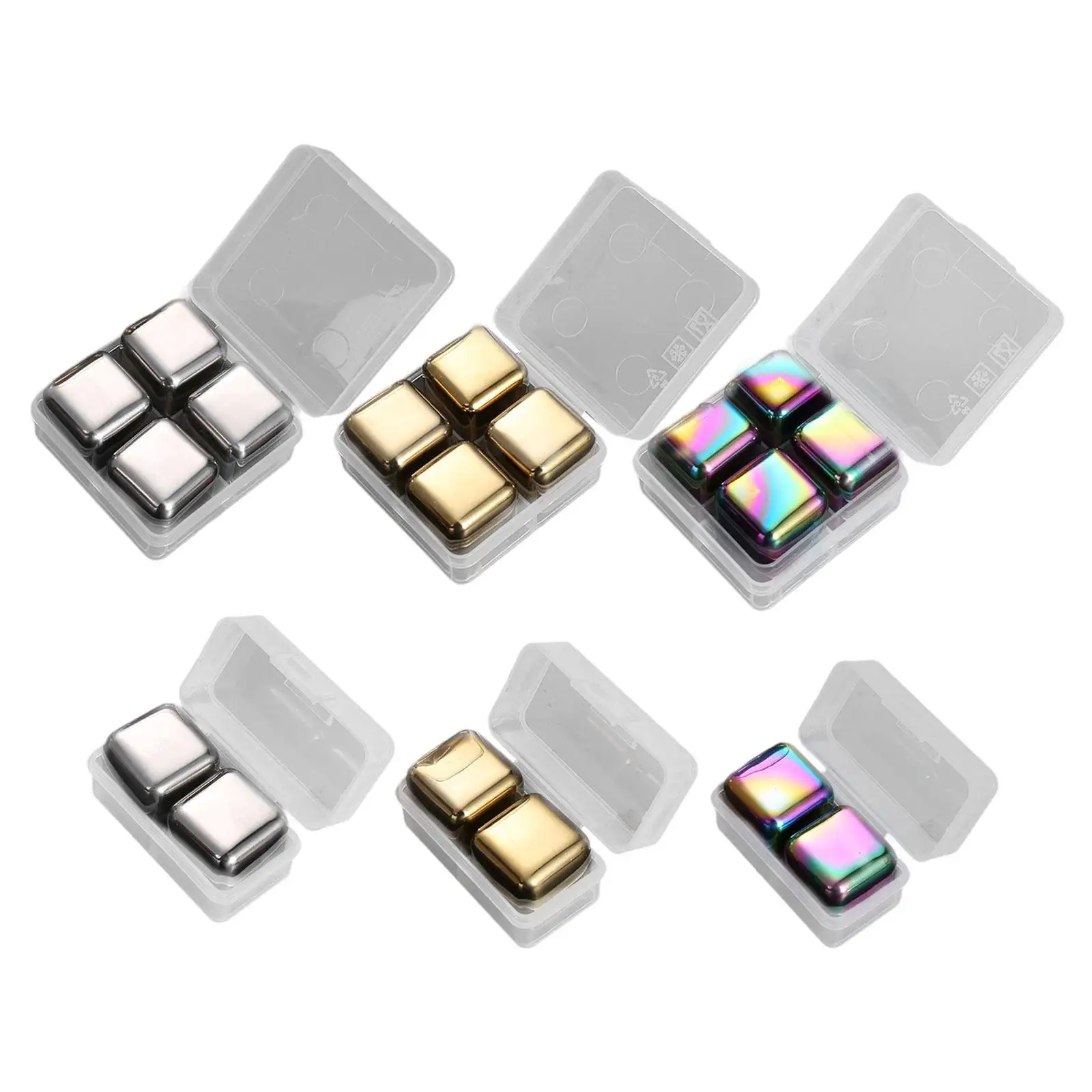 Stainless Steel Reusable Ice Cubes with Storage Box Quickly Cooling Gift Set Portable Square Beverage Chilling Rocks Whisky Ball