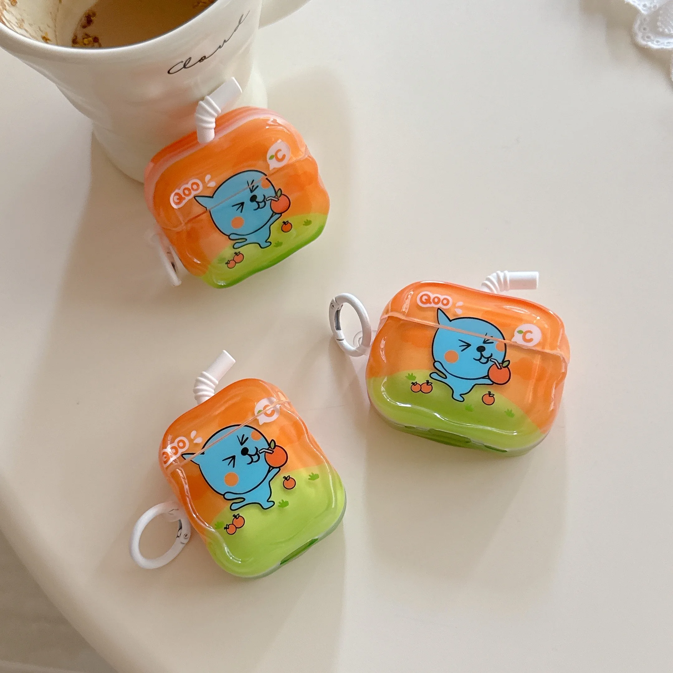 Adorable 3D Juice Box Cartoon AirPods Shockproof Protective Case with Anti-Lost Hook