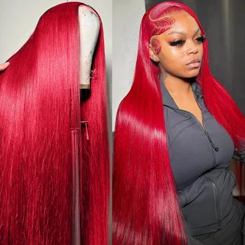 30 40 Inch Brazilian Hot Red 13x6 HD Lace Front Wigs Human Hair Wig 200% Red Colored Straight 13X4 Lace Frontal Wig For Women 1