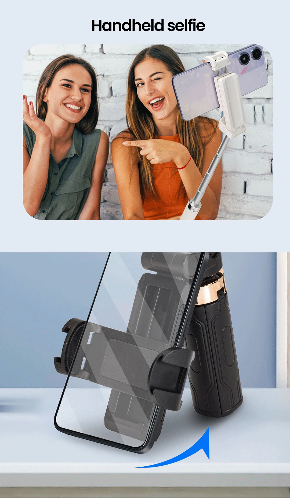 Draadloze Bluetooth selfiestick, mini-statief, uitschuifbare monopod, afstandsbediening voor iPhone, Samsung en Xiaomi._voghion.com
