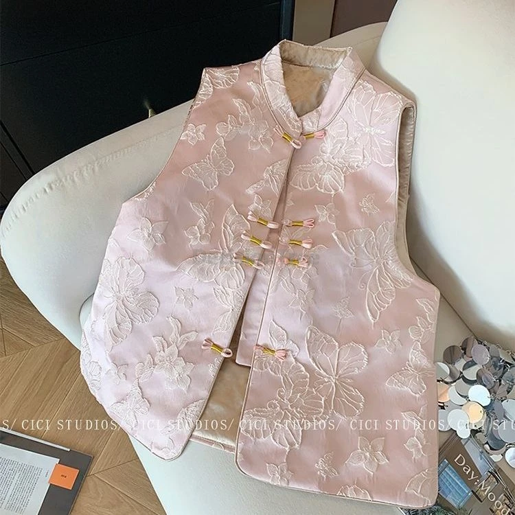 butterfly embroidery women vest spring new chinese style temperament disc buckle sleeveless singlet graceful versatile vest
