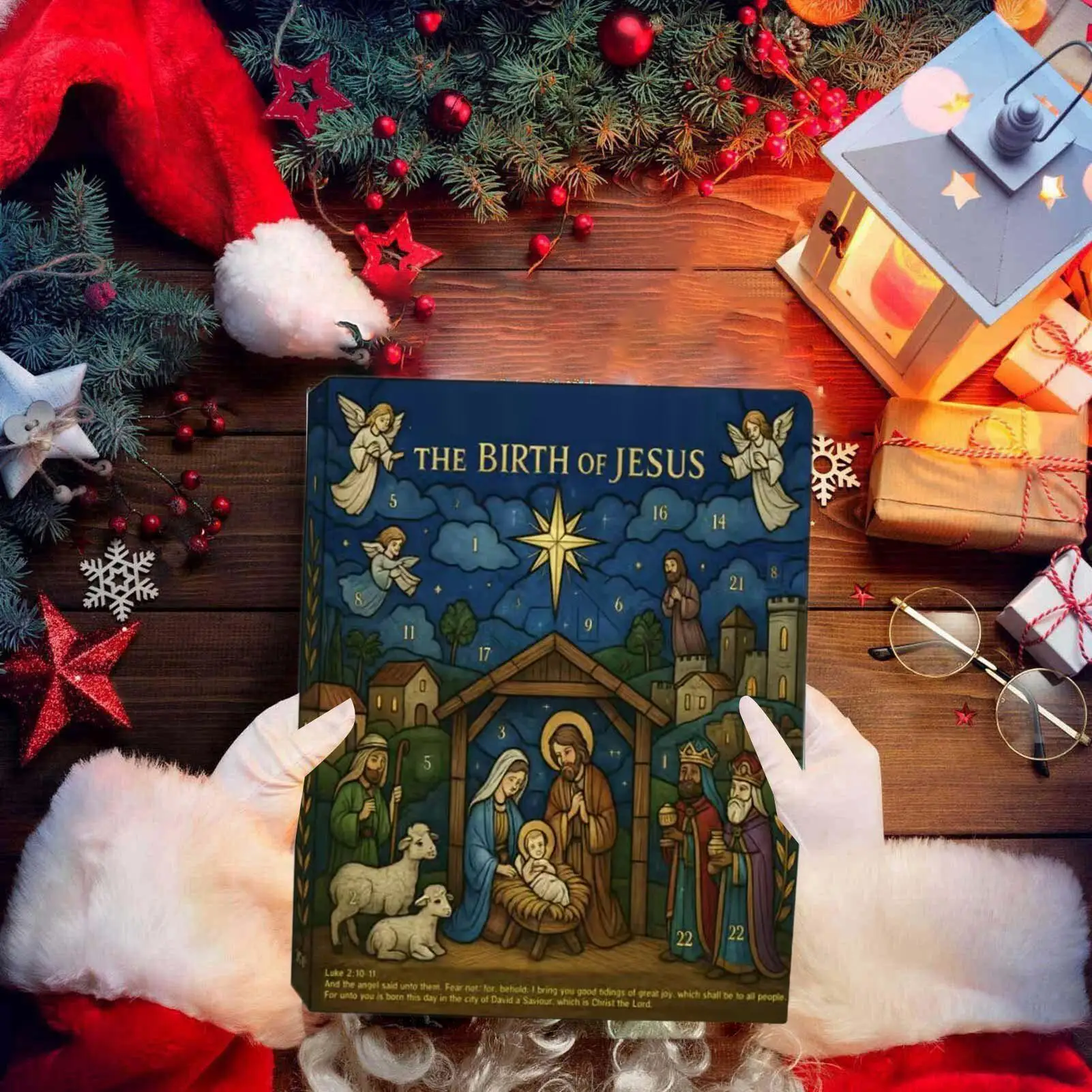 Christmas pendant Advent calendar 24-Pendant Nativity of Jesus Countdown Calendar Nativity Figurine Set, Nativity Playset