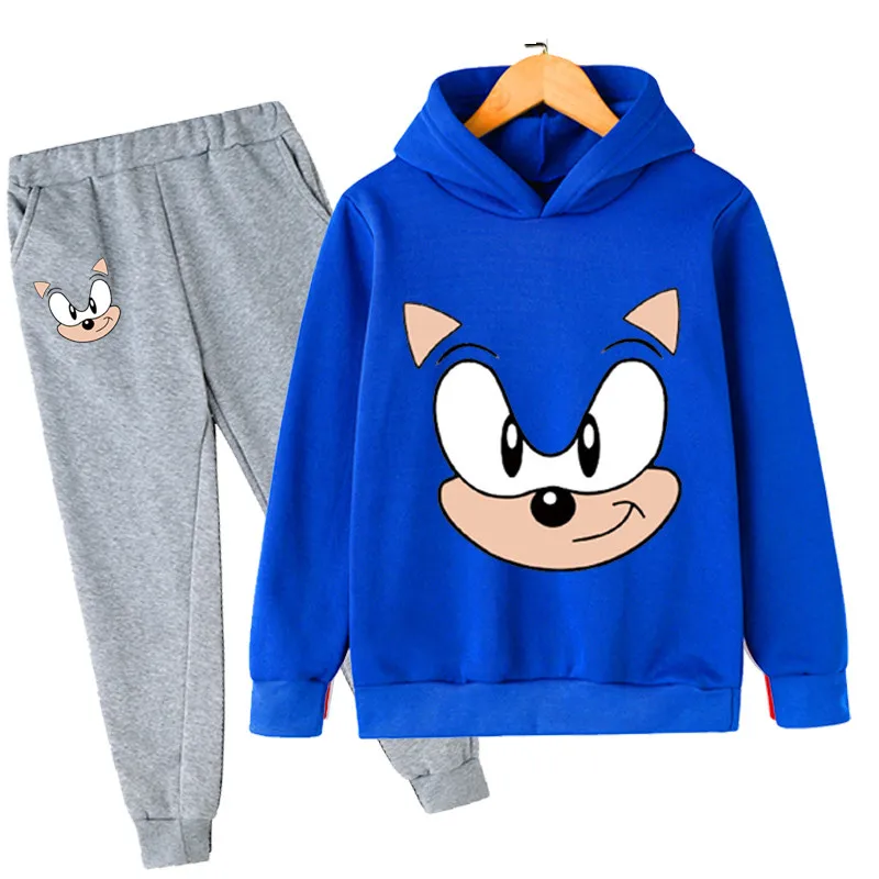 pajamas for birthday girl Stylish Handsome Kids Hoodie Set Cotton Sonic Pullover Set Kids Sweatshirt Pants 2 Piece Cool Gaming Long Sleeve Clothes children's clothing sets high quality