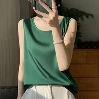 Women Tops Solid Spring Summer Casual Crop Tops Sexy O-neck Tank Tops Office Lady Pink White Top 2024 Fashion Korean Tank Top - Image 2
