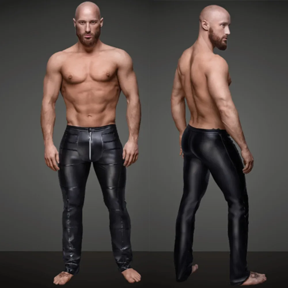S-XXL Hot New Sexy Men Wetlook Shiny Faux PU Leather Pants Shiny Trousers Nightclub Stage Performance Singers Dancer