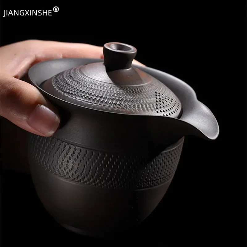 

Vintage Purple Pottery Hand Grab Pot Hand Carved Teapot Ceramic Teapot Single Pot Kung Fu Tea Set Accessories