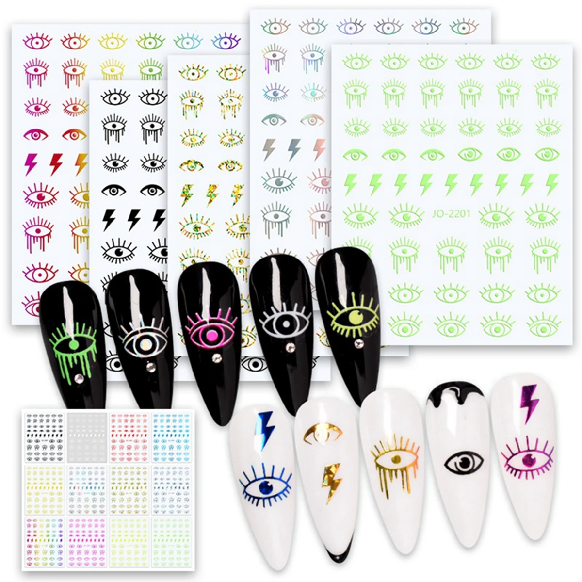 Eye Pattern Stickers For Nails INS 12 Colors Lightning Style Design Nail Art Decoration Decals 2