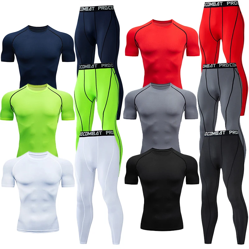 Dry Fit Men's Training Sportswear Set Gym Fitness Compression Sport Suit Jogging Tight Sports Wear Clothes Male