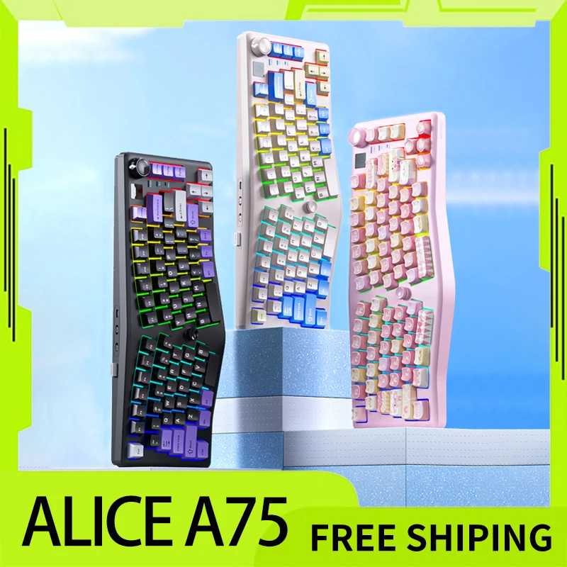 

Беспроводная механическая клавиатура Leobog Alice A75, трехрежимная клавиатура с Rgb верхней строчкой, пользовательская клавиатура с ручкой для любителей игр на настольном ПК