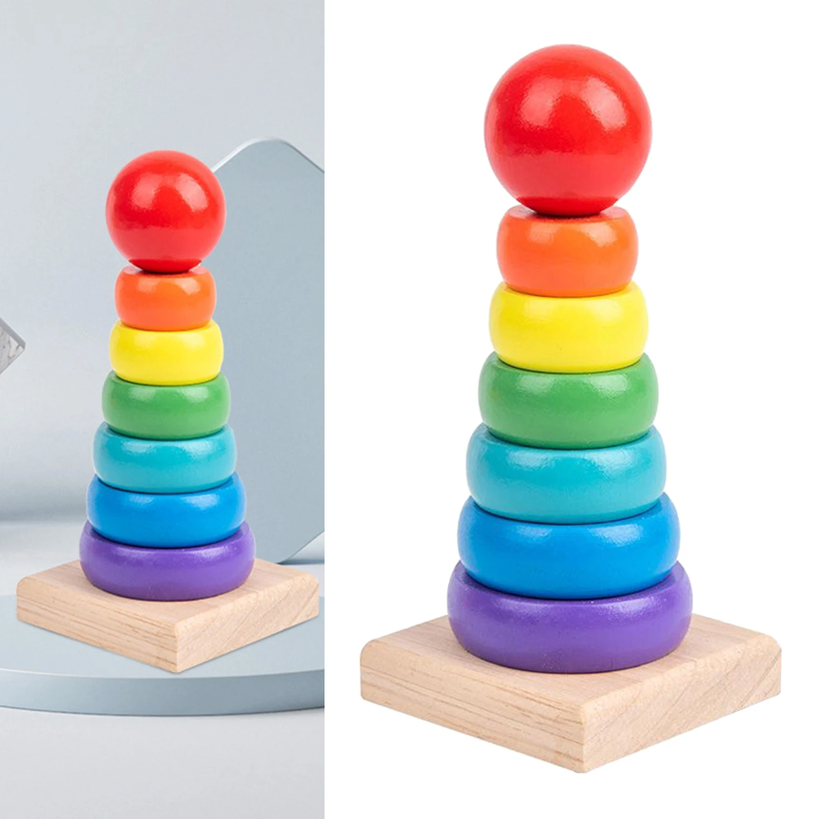 Baby Stacking Tower Colored Rainbow Stacking Ring Tower Toys Early Educational Intelligence Toy Children Birthday Xmas Gift