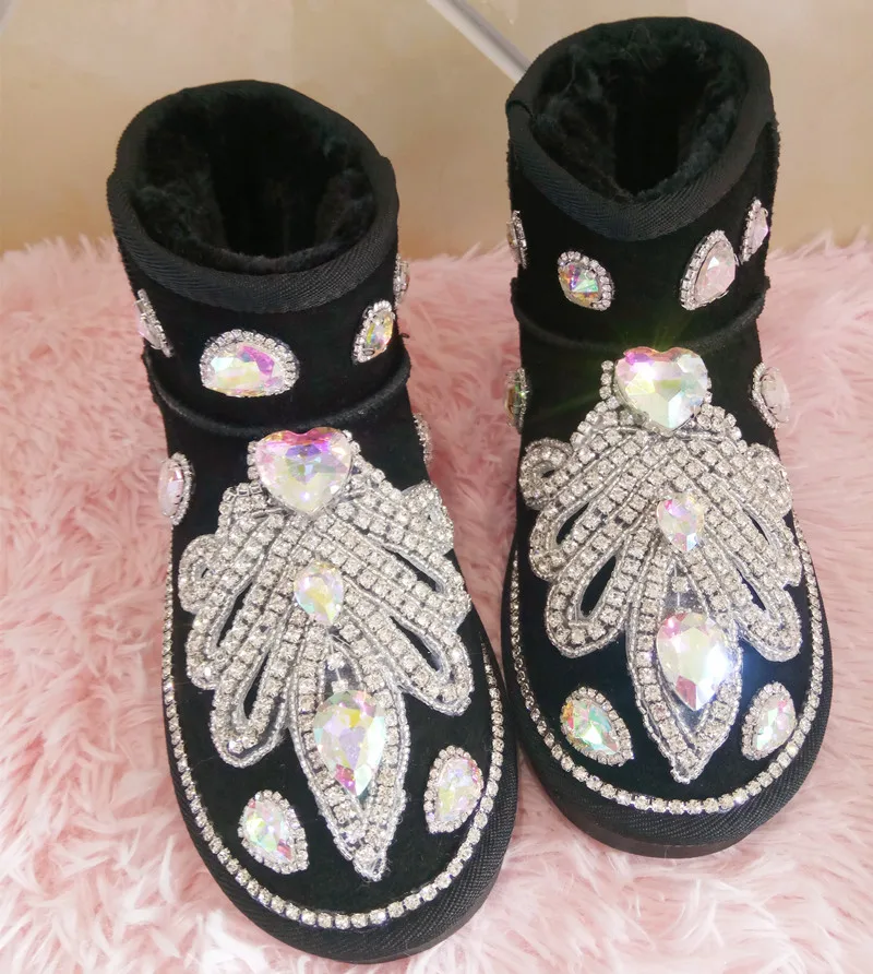 

Classic Love Color rhindiamonds handmade custom ankle boots Winter plus fleece warm boots men and women size 35-44