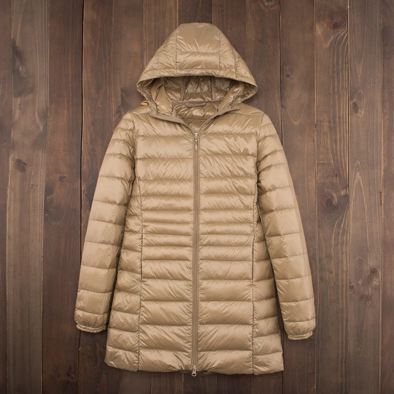 

2023 Autumn Winter New Womens Down Jacket Long Slim Remove Hooded Coat Puffer Jacket Parka