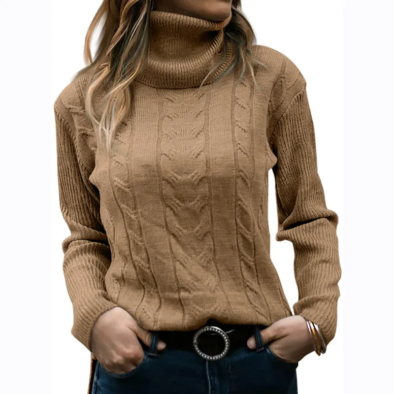 

Solid Color Basic Autumn Winter Turtleneck Sweater Women Vintage Hemp Flower Knitted Sweaters Ladies Casual Long Sleeve Jumpers