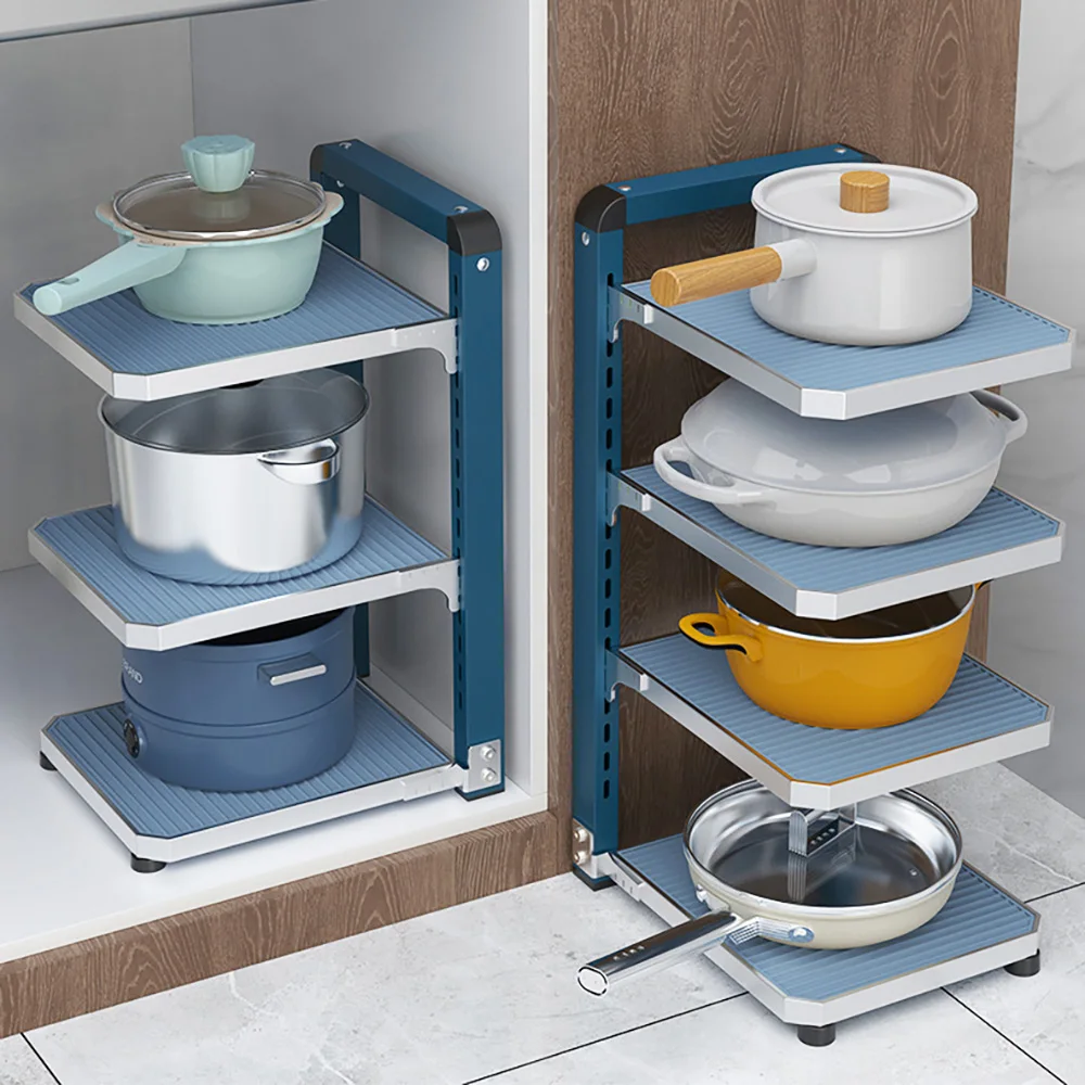 Adjustable Pan Organizer Cabinet Frying Pan Holder Under Sink Organizer  Corner Cookware Stand Storage Rack Kitchen Accessories