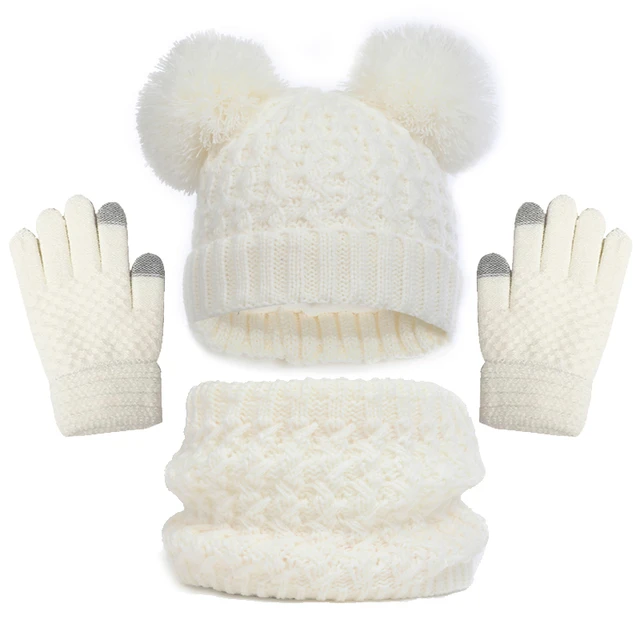 Conjunto De Gorro, Bufanda Y Guantes Para Niños - Forro De Lana, Tallas 3-6 Años, Color Blanco, Elástico Y Cálido