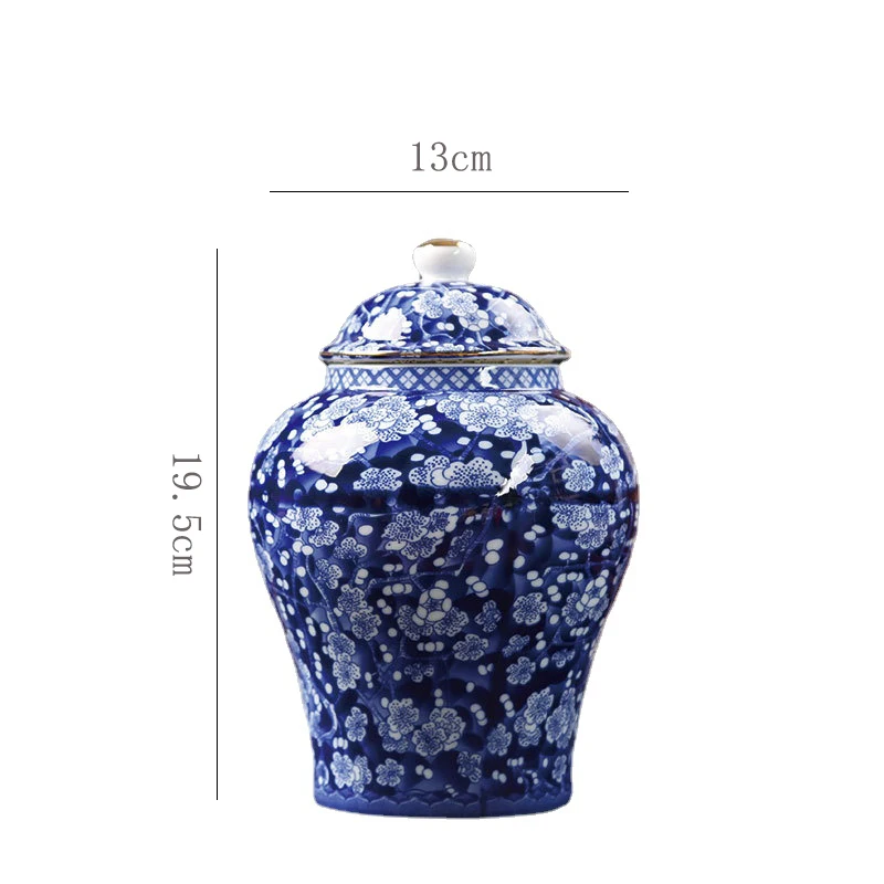 Description Picture 3 of itemGold-plated Ceramic Storage Jar Blue and White Porcelain Tea Jar Vintage Porcelain Storage Container Sealed Pot Art Decoration