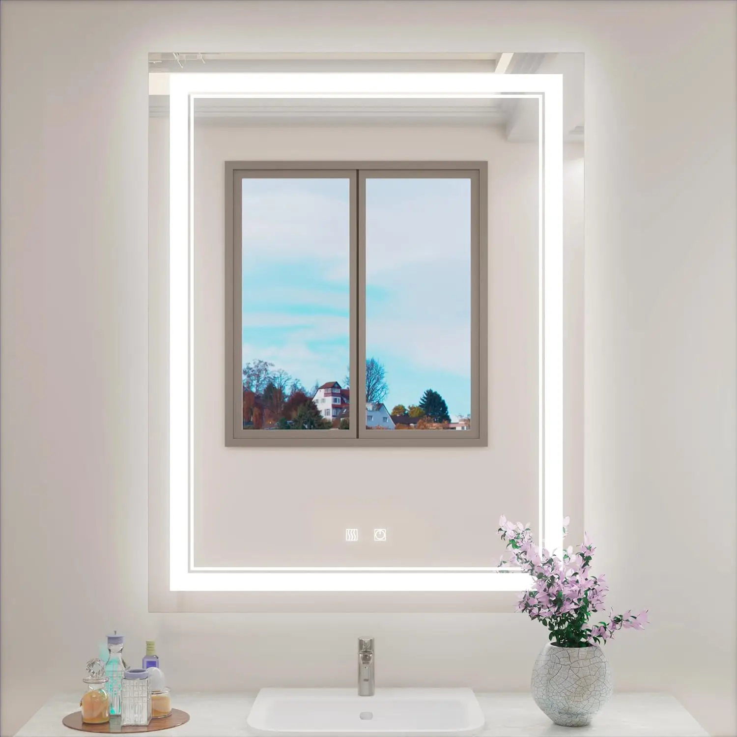 LED Bathroom Mirror 28 x 36 Inch Lighted Bathroom Mirror, Dimmable Illuminated LED Mirror 3 Colors Smart Touch Vanity Mirror