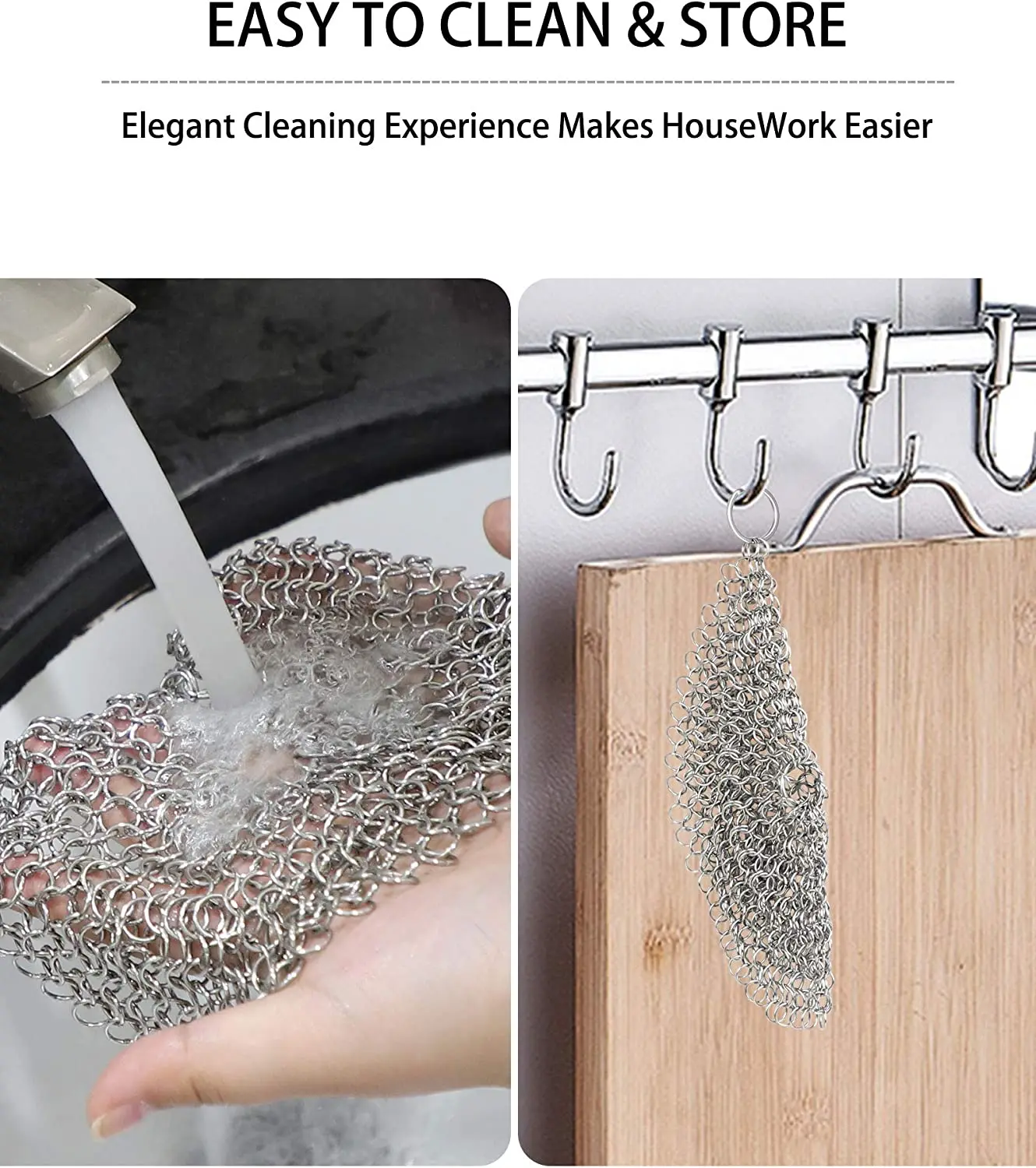 Leeseph Kitchen Cleaning Ring Stainless Steel Cleaner Chainmail Scrubber Accessories Reusable Washing Net Cleaning Tool for Home 2