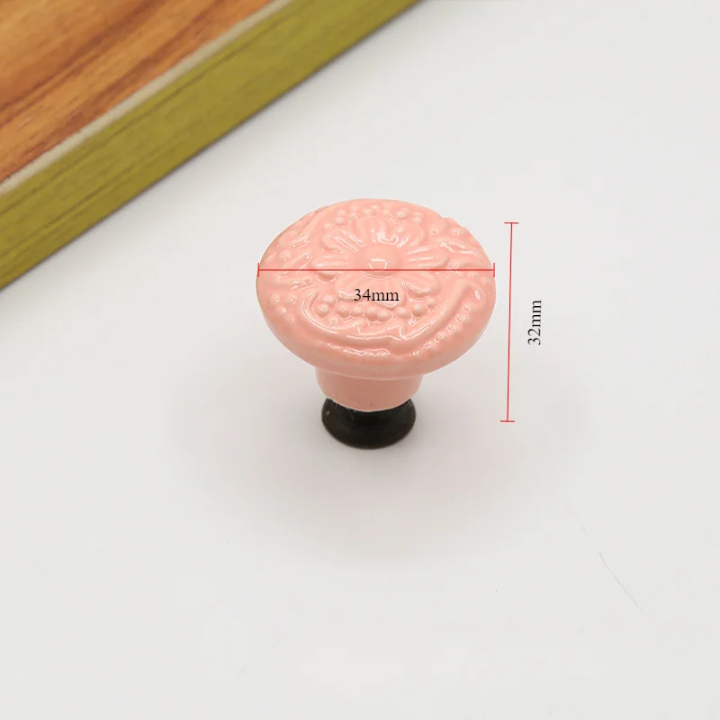 Description Picture 2 of itemEmbossed color single hole ceramic handle pastoral antique cabinet cabinet door ceramic drawer handle single hole round