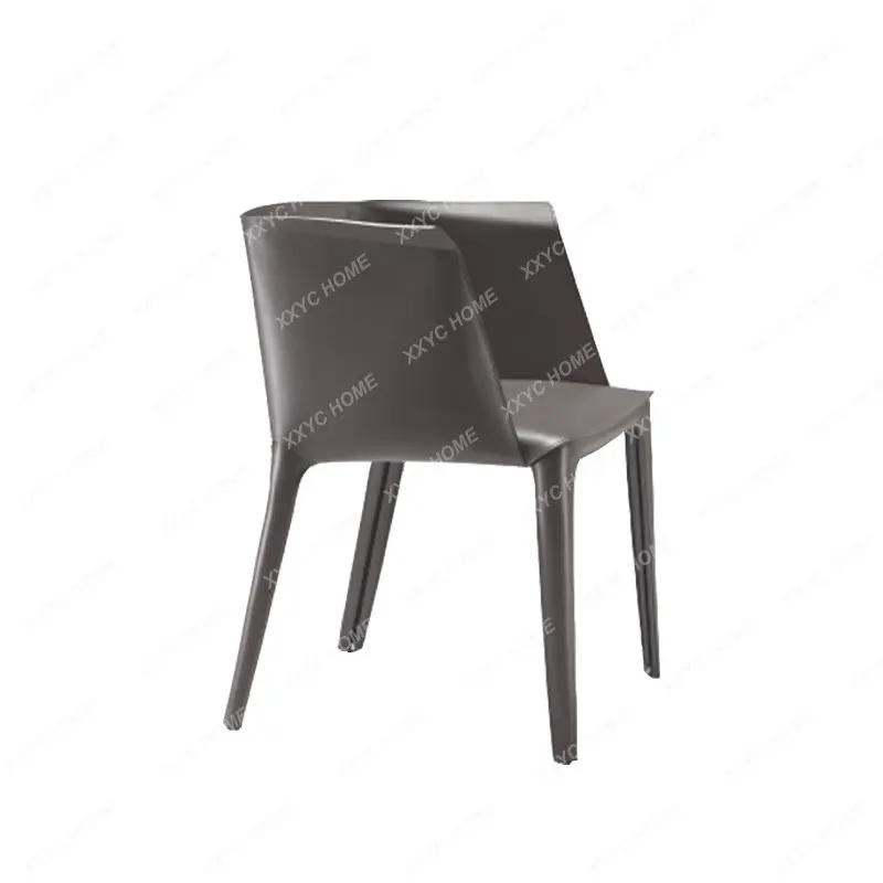 

Light luxury saddle leather dining chair Italian minimalist backrest sample room leather armchair negotiation chair