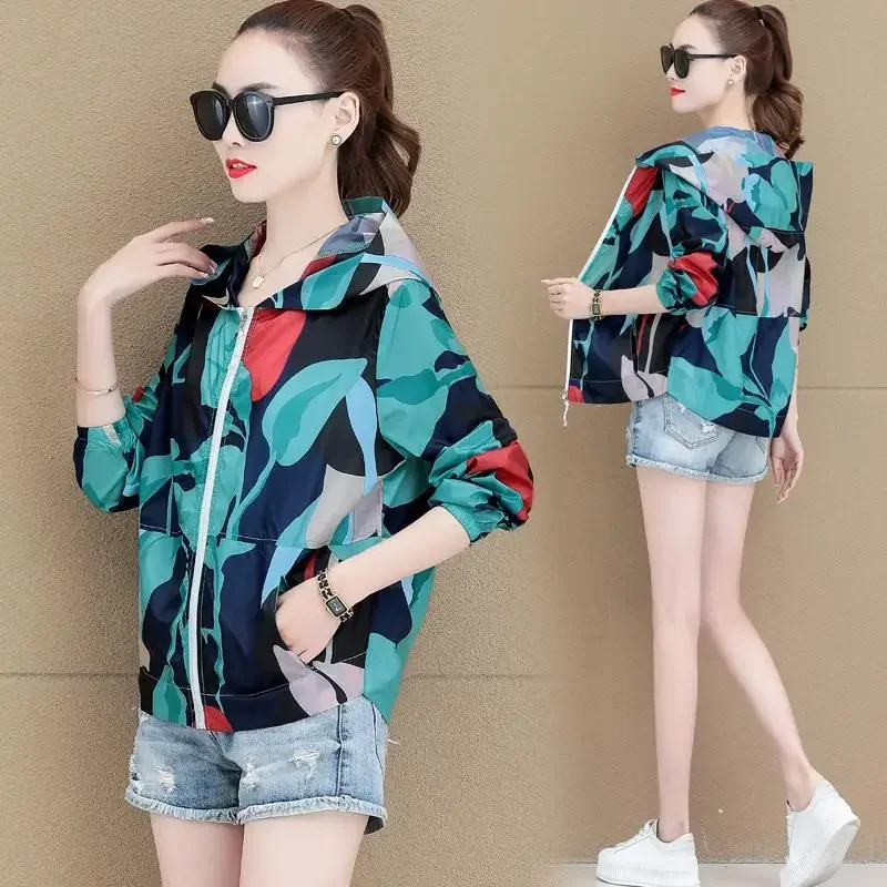 Spring Summer Long Sleeve Women's Jackets Hoodie Sportswear Short Tops Korean Fashion Coats Windbreaker Sun Protection Clothing