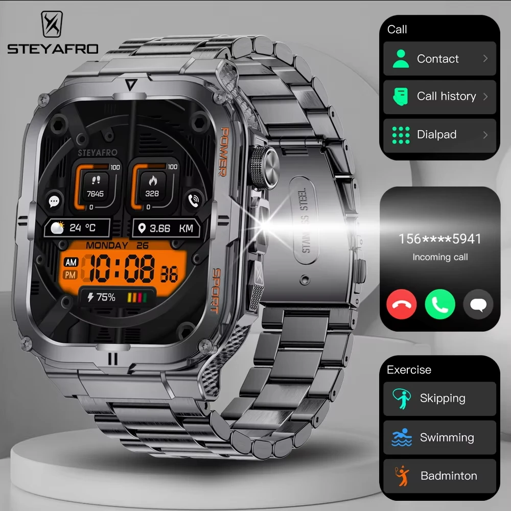 2026 new men's military smartwatch, flashlight motion trajectory multifunctional reminder outdoor tracking fitness smartwatch 1