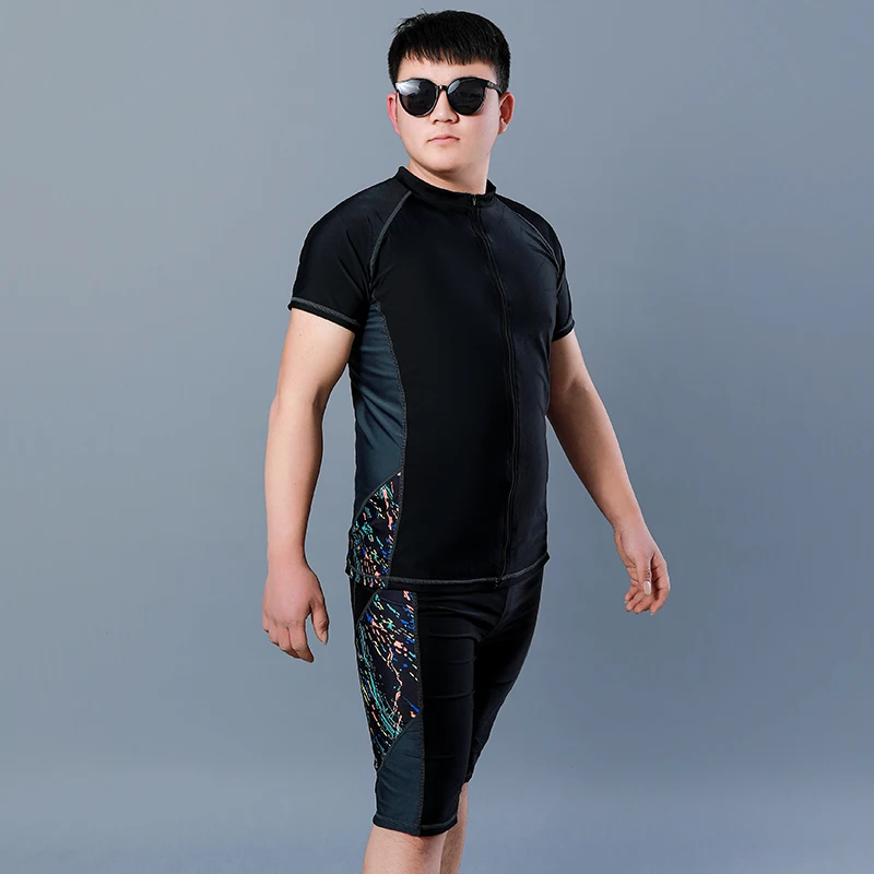 Men's Split Swimsuit Short-sleeved Beach Water Sports Snorkeling Swimming Surfing Suit Plus Size Sunscreen Quick-drying