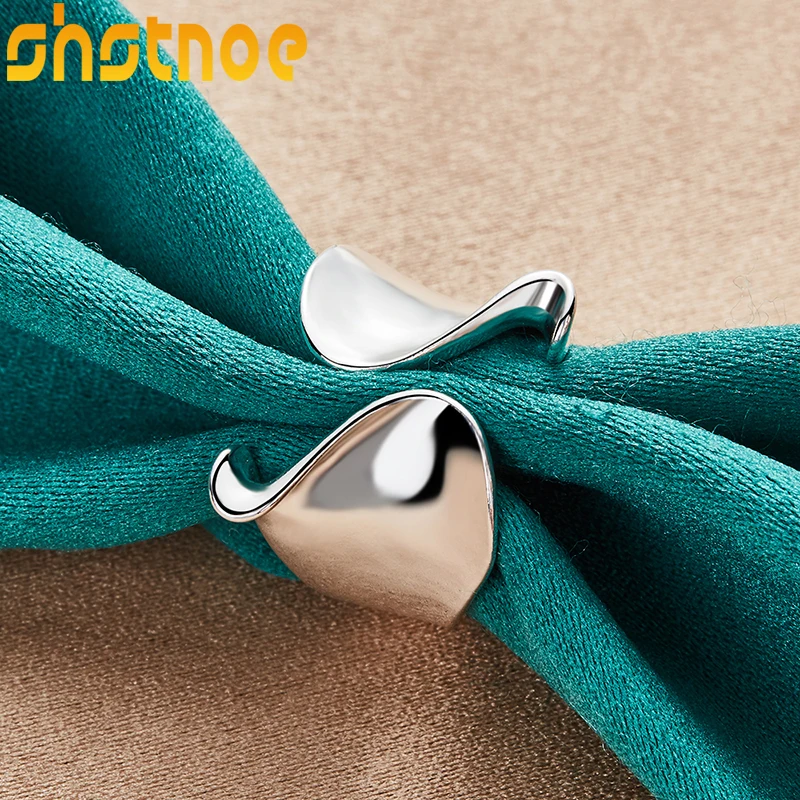 Nuovo anello aperto irregolare lucido in argento sterling 925 per le donne uomo fedi nuziali gioielli astratti accessori di fascino di moda - immagine 6