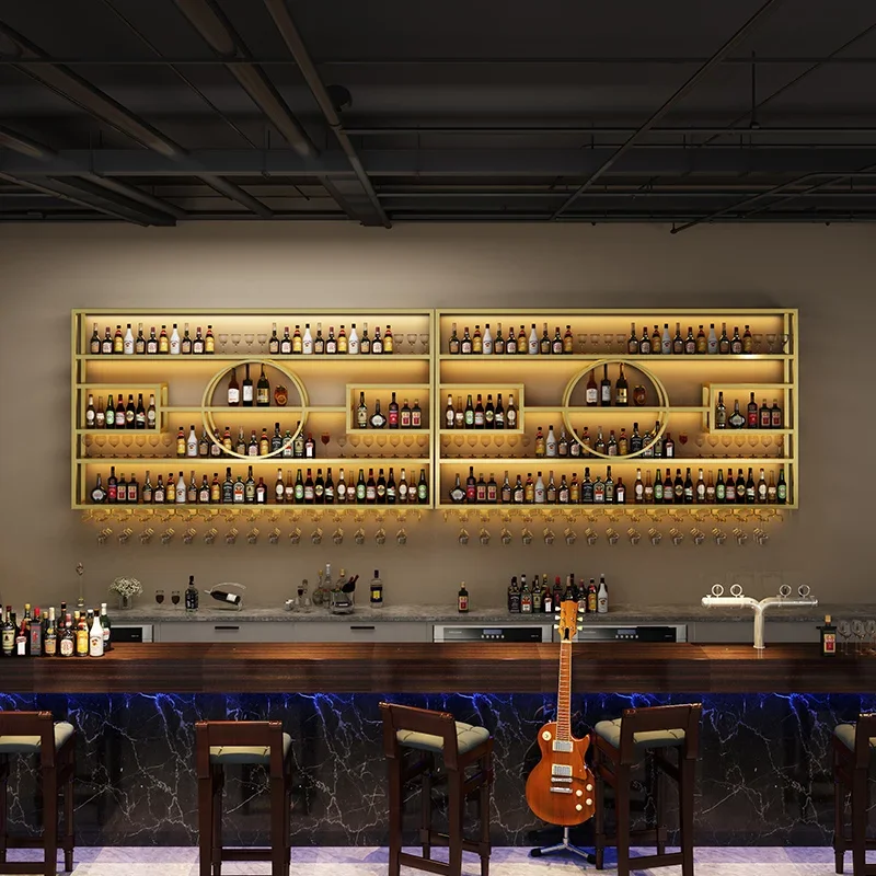 Bar Decoration Wall Mounted Wine Rack Restaurant Wall Mounted Iron Grape Wine Cabinet Creative Display Rack Customization