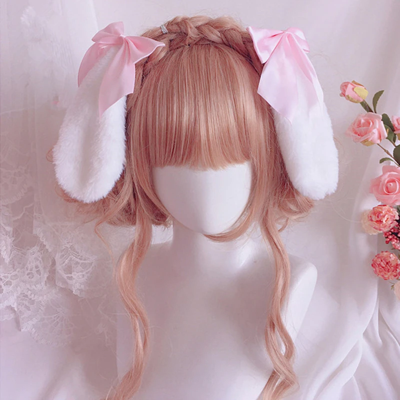 Women Girls Hair Clip Cute Rabbit Bunny Plush Lop Ears Hairpin Candy Color Ribbon Bowknot Lolita Cosplay Hair Accessories