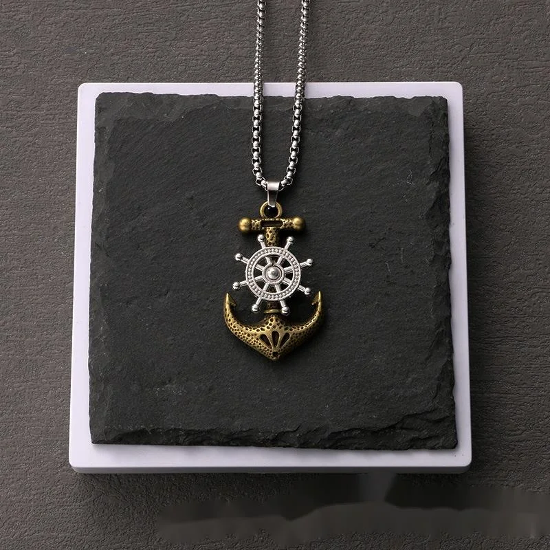 Pendentif ancre de bateau mobile rétro à la mode explosive en acier titane, accessoire de pendentif tendance personnalisé pour hommes_voghion.com