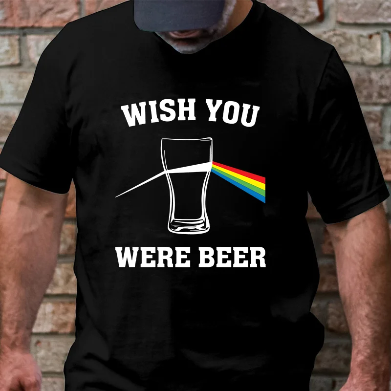 Lustiges Herren-T-Shirt 'Wish You Were Beer', Regenbogen-Prisma-Bierglas-Print, Sommer-Kurzarm-Y2k-Oberteil für Trinkpartys