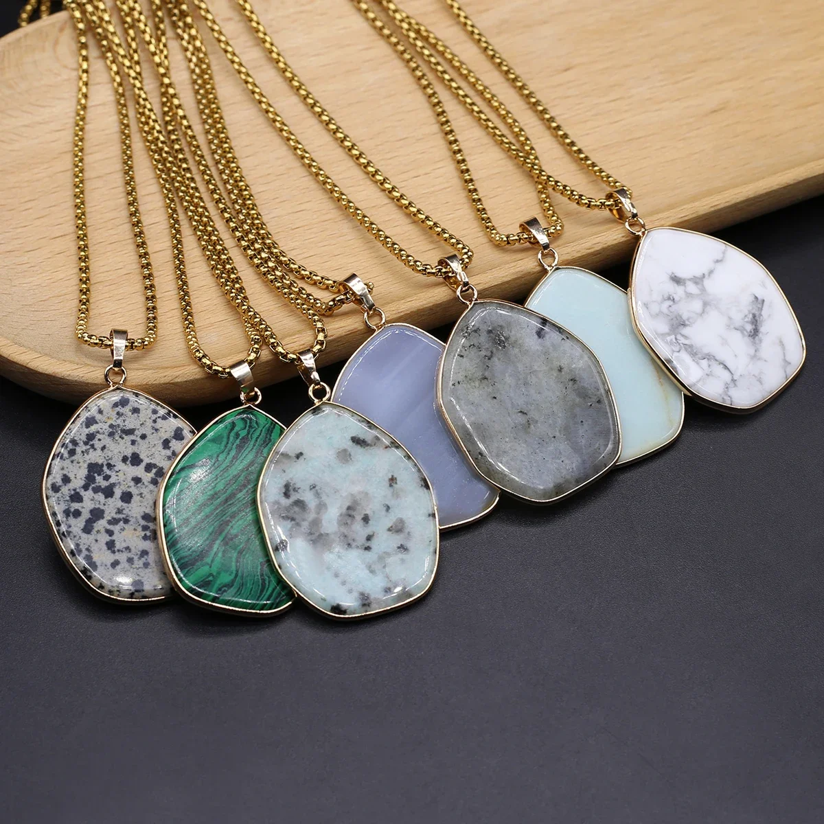 5PCS Wholesale Fashion Natural Stone Flash Labradorite Amazonite Hexagon Necklace Pendant Exquisite Jewelry Accessories Gift