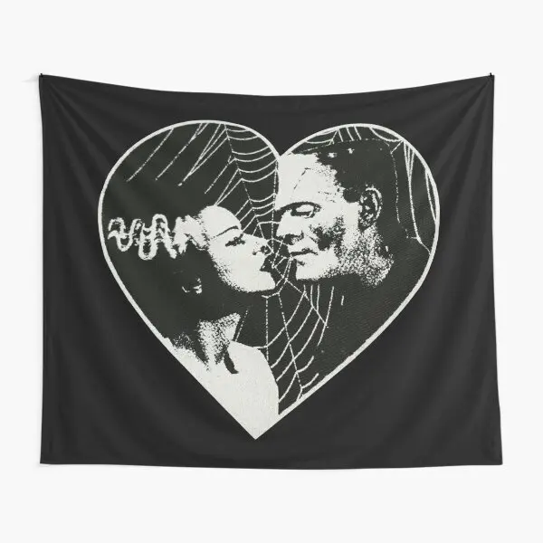 Frankenstein And Bride Goth Emo Heart Tapestry Wall Beautiful Hanging Room Printed Living Yoga Blanket Colored Bedspread Decor