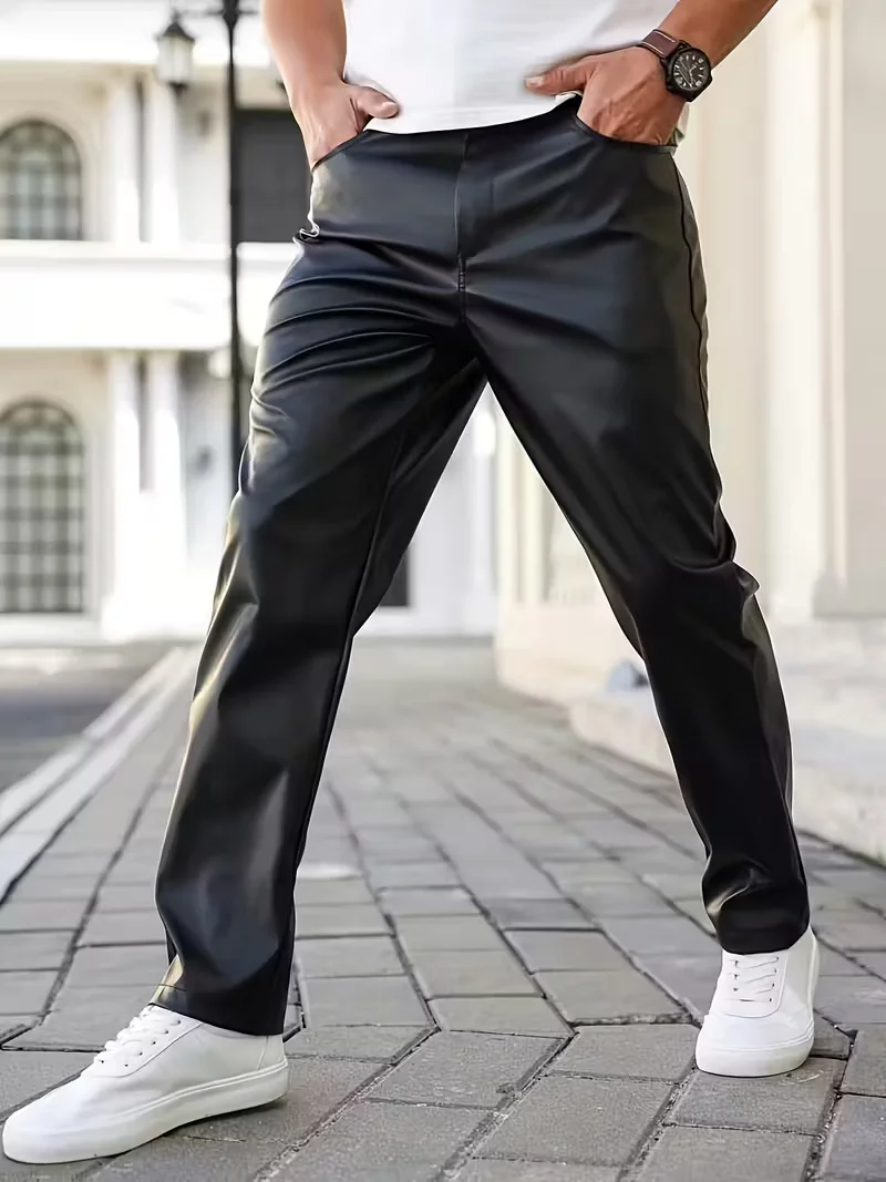 Herren Y2K Lederhose, eng anliegende Herrenmode, Lederhose in allen Farben, eng anliegende Herrenhose, lässige Lederhose – Detail 5
