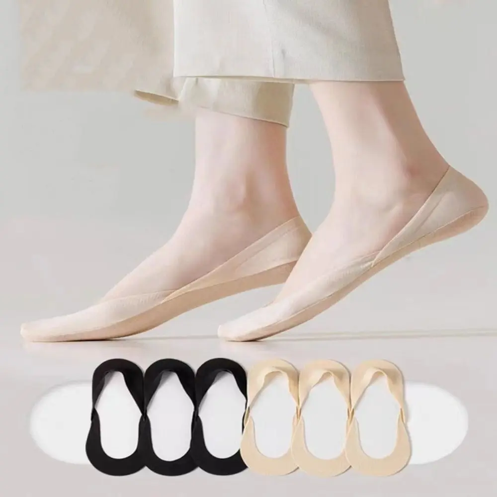 

Short Simple Non slip Breathable Invisible Solid Color Women Socks Boat Socks Sock Slippers Ice Silk Socks