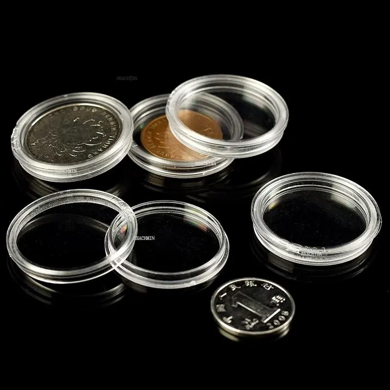 100x Trasparente Rotondo Plastica Moneta Titolari Protezione Capsule