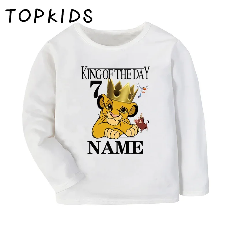 Customized Name Birthday T shirt King of the Day Lion Simba Print Boys Clothes Baby Girls Tops Kids Long Sleeve T-shirt,LKP2467 5