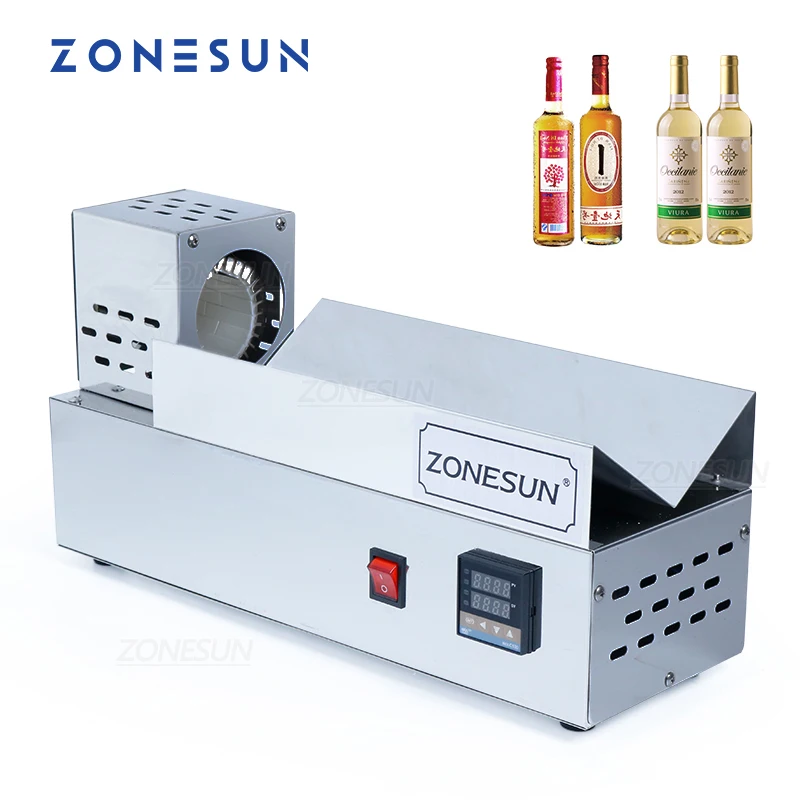 ZONESUN Semi Automatic PP PVC POF Film Beverage Wine Bottle Heat Shrinking Machine Cap Sleeve Shrinker Packaging ZS-SX830 customized writting paper beverage sticker label printed rolling self seal wine adhesive packaging bottle stickers waterproof