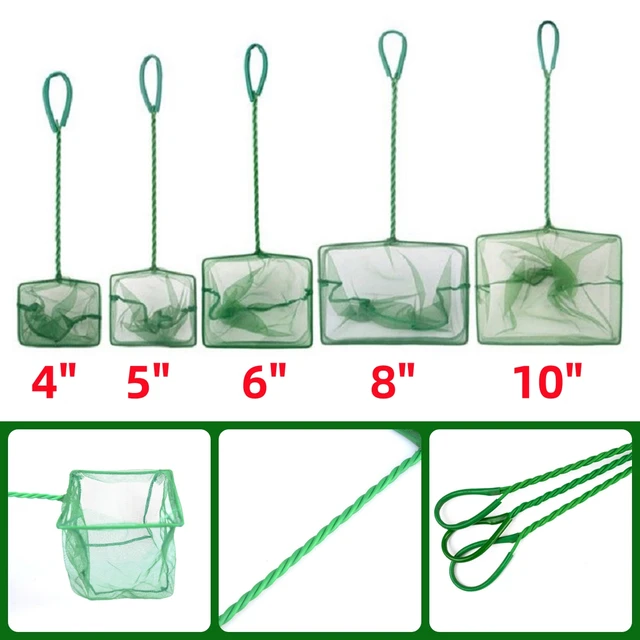 3~10 Inch Portable Nylon Green Fish Net Aquarium Long Handle Square Fish Tank Little Fish Shrimp Landing Net Cleaning Tool 2Pcs 3