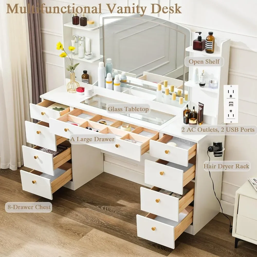 Vanity Makeup Desk 55 INCH Vanity Desk Mirror Dressers for Girl 6