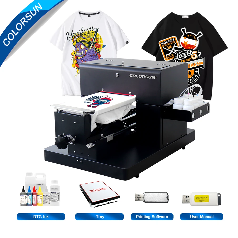 

Colorsun A4 DTG Printer T-shirt Flatbed Printing Machine Direct To Garment Printer Impresora dtf A4 DTG Printer For T-Shirt