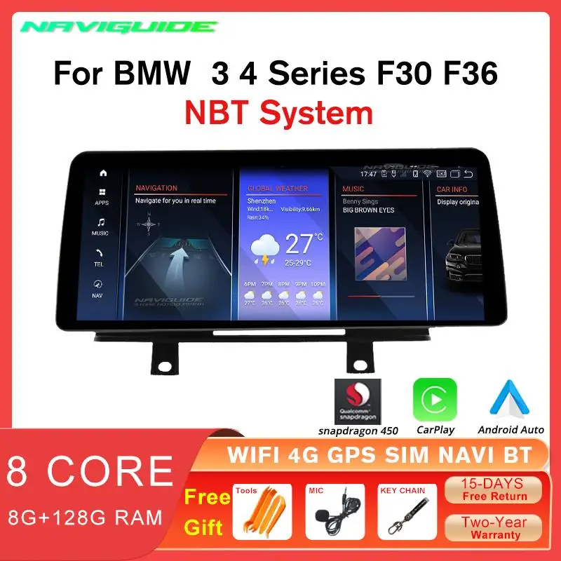 

NAVIGUIDE 12.3inch Android13 Car Radio Multimedia Navigation GPS 8G+128G For BMW 3 4 Series F30 F31 F32 F33 F34 F35 F36 Carplay